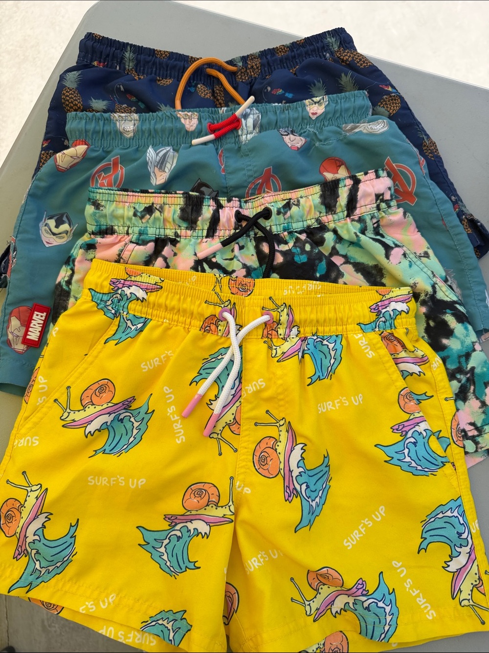 Marvel Yellow Surf Snail Print Swim Shorts